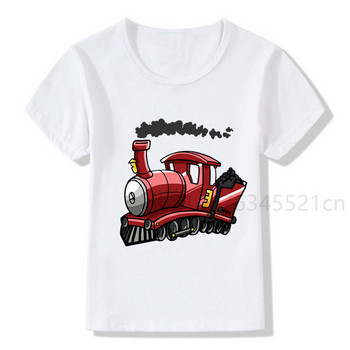 Train Cute Cartoon Freight Train Βρεφικά αγόρια Αγαπημένα παιδικά ρούχα Λευκό μπλουζάκι Fashion Streetwear Παιδικά T-shirts Plus SizeTrain