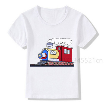 Влак Сладък анимационен товарен влак Бебешки момчета Любимо детско облекло Бяла тениска Модно улично облекло Детски тениски Плюс размер Влак