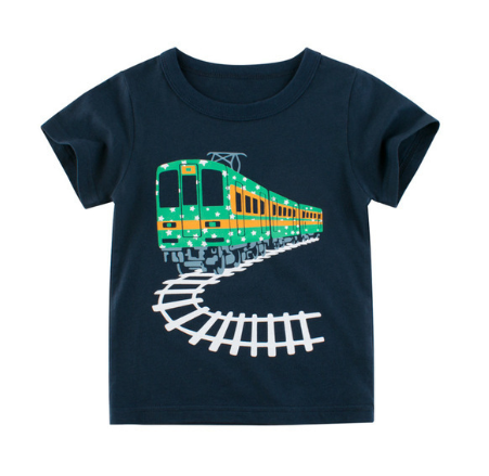 Traukinys Mielas animacinis krovininis traukinys Kūdikių berniukų Mėgstamiausi vaikų drabužiai Balti marškinėliai Madingi gatvės drabužiai Vaikų marškinėliai Didesnio dydžio traukinys