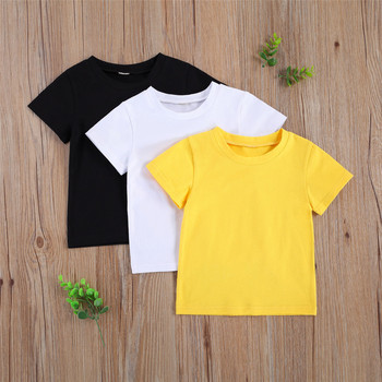 Παιδικό μπλουζάκι από μασίφ βαμβακερό μπλουζάκι για κοριτσάκια για παιδιά, μπλουζάκι Unisex κοντό μανίκι με στρογγυλή λαιμόκοψη, απλό κλασικό ρούχο για καλοκαιρινά ρούχα 6M-5T