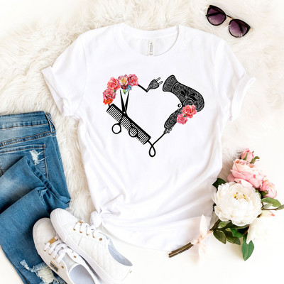 2022 Fodrász ing Vicces Fodrász Fehér póló Aranyos Stylist Életpólók Női Fodrász Ajándék Harajuku ing Tumblr Topok