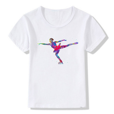 Akvareļa slidošanas meitene apdrukas dizains bērnu t krekls jauks vasaras top meiteņu apģērbs balts DIY pielāgots krekls bērnu t-krekli