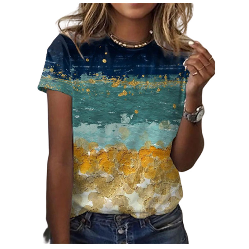 Tricou de femeie cu mânecă scurtă cu imprimeu 3D de flori de epocă, cu decolteu O, de stradă, ocazional, topuri supradimensionate, vara 2021, mărime mare, 4XL 5XL