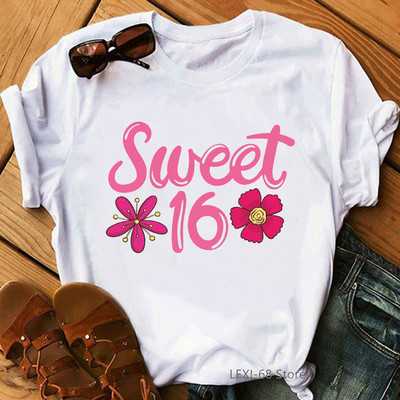 The Queen Of Sweet 16 születésnapi ajándék felsők lányoknak póló női fehér alkalmi póló női harajuku ing Kawaii ruhák