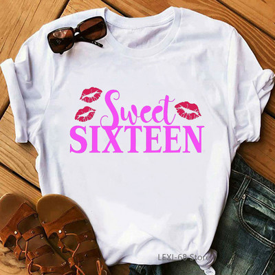 The Queen Of Sweet 16 születésnapi ajándék felsők lányoknak póló női fehér alkalmi póló női harajuku ing Kawaii ruhák
