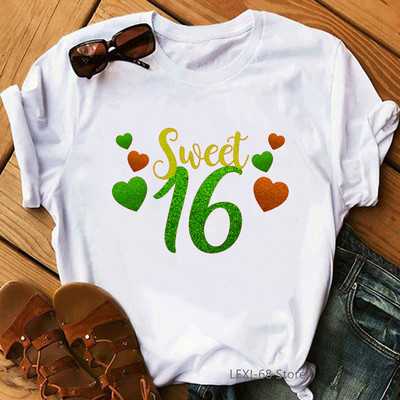 The Queen Of Sweet 16 születésnapi ajándék felsők lányoknak póló női fehér alkalmi póló női harajuku ing Kawaii ruhák