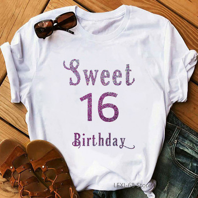 The Queen Of Sweet 16 születésnapi ajándék felsők lányoknak póló női fehér alkalmi póló női harajuku ing Kawaii ruhák
