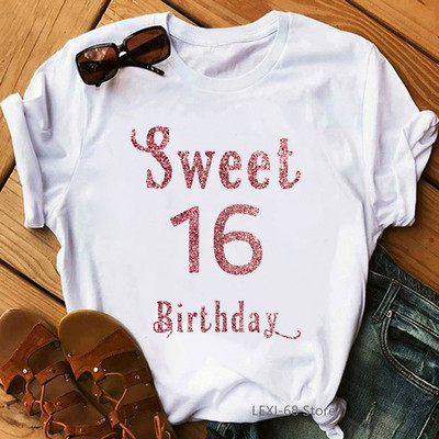 The Queen Of Sweet 16 születésnapi ajándék felsők lányoknak póló női fehér alkalmi póló női harajuku ing Kawaii ruhák