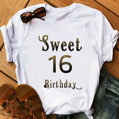 The Queen Of Sweet 16 születésnapi ajándék felsők lányoknak póló női fehér alkalmi póló női harajuku ing Kawaii ruhák