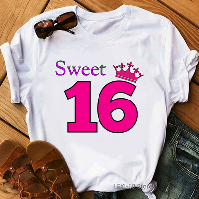 The Queen Of Sweet 16 születésnapi ajándék felsők lányoknak póló női fehér alkalmi póló női harajuku ing Kawaii ruhák