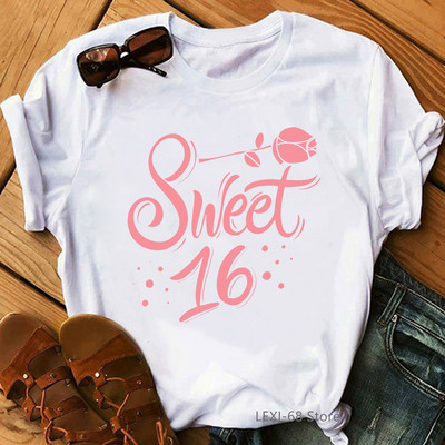 The Queen Of Sweet 16 születésnapi ajándék felsők lányoknak póló női fehér alkalmi póló női harajuku ing Kawaii ruhák
