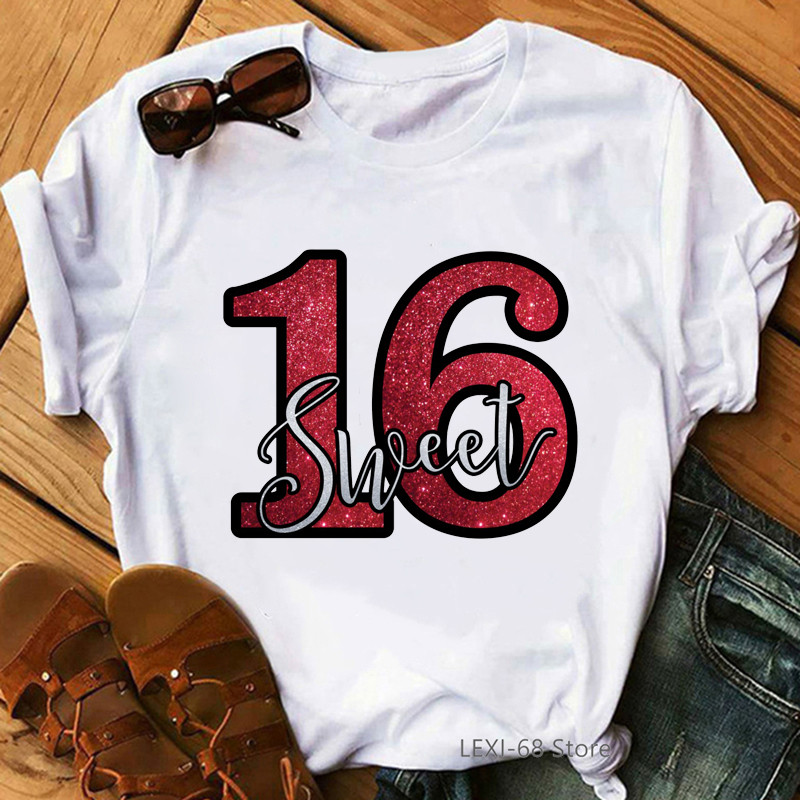 The Queen Of Sweet 16 Birthday Gift Tops Tüdrukutele Naiste T-särk Naiste valge vabaaja T-särk Femme Harajuku Särk Kawaii Riided