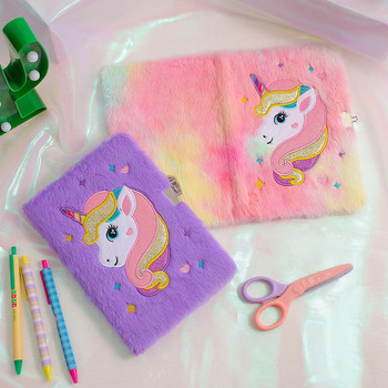 Unicorn Diary with Lock for Kid Girls Gift Χαριτωμένο βελούδινο σημειωματάριο μεγέθους Α5 Secret Fuzzy Journal