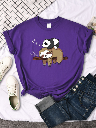Panda feküdt egy lustán Nyomtatott női póló kerek nyakú új pólók Fit póló Túlméretes rövid ujjú női pólók