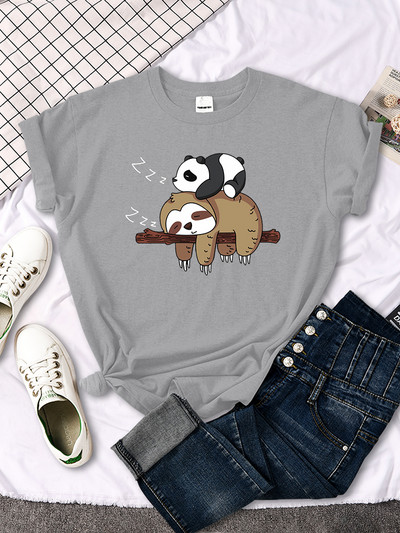 Panda feküdt egy lustán Nyomtatott női póló kerek nyakú új pólók Fit póló Túlméretes rövid ujjú női pólók