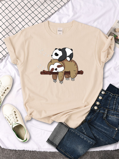 Panda feküdt egy lustán Nyomtatott női póló kerek nyakú új pólók Fit póló Túlméretes rövid ujjú női pólók