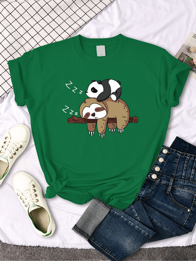 Panda feküdt egy lustán Nyomtatott női póló kerek nyakú új pólók Fit póló Túlméretes rövid ujjú női pólók