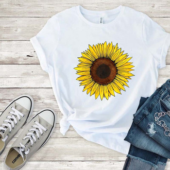 Golden Sunflower print Γυναικεία μπλουζάκι Κοντό μανίκι O λαιμό Φαρδύ γυναικείο μπλουζάκι Γυναικείο μπλουζάκι μπλουζάκι Ρούχα Camisetas Mujer