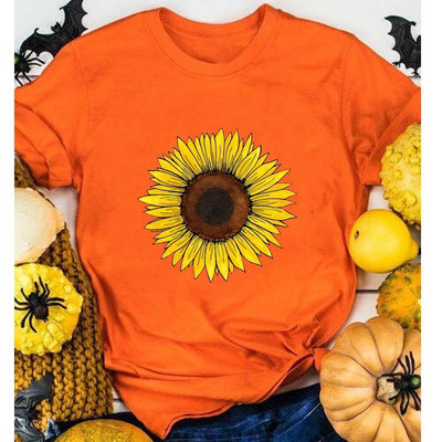 Arany napraforgó mintás női póló rövid ujjú, nyakú, bő női póló női póló felsők Ruhák Camisetas Mujer