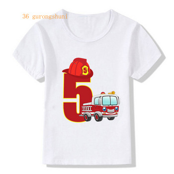 2021 Παιδικά Ρούχα Cool Fireighter Car Numbers 2 3 4 5 T-Shirt Παιδικά Αγόρια Χρόνια Πολλά Μπλουζάκι Λευκό Tshirt Baby Girls Tops
