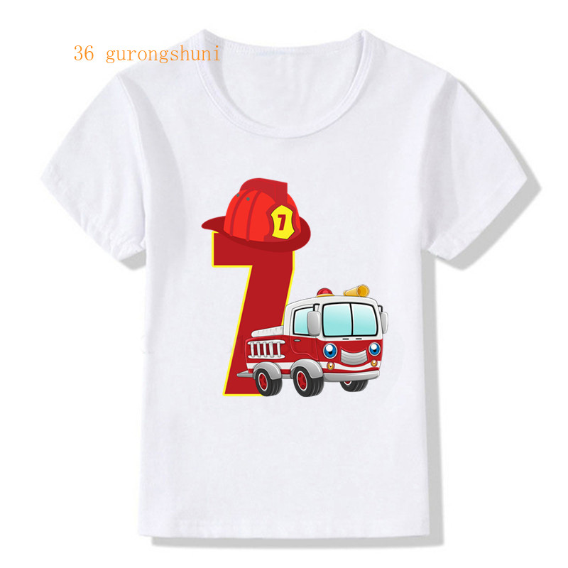 2021 Παιδικά Ρούχα Cool Fireighter Car Numbers 2 3 4 5 T-Shirt Παιδικά Αγόρια Χρόνια Πολλά Μπλουζάκι Λευκό Tshirt Baby Girls Tops