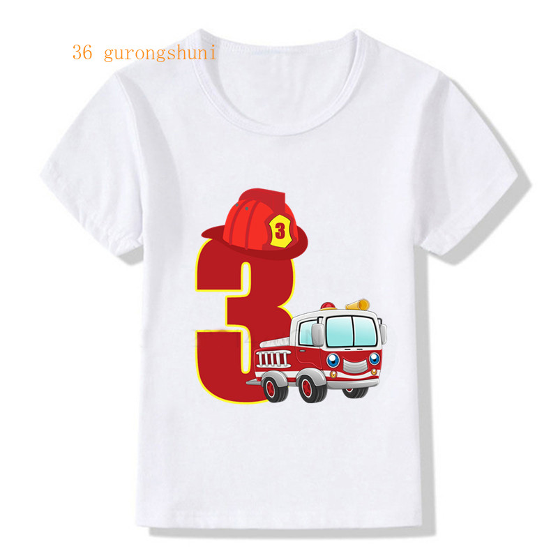 2021 Παιδικά Ρούχα Cool Fireighter Car Numbers 2 3 4 5 T-Shirt Παιδικά Αγόρια Χρόνια Πολλά Μπλουζάκι Λευκό Tshirt Baby Girls Tops