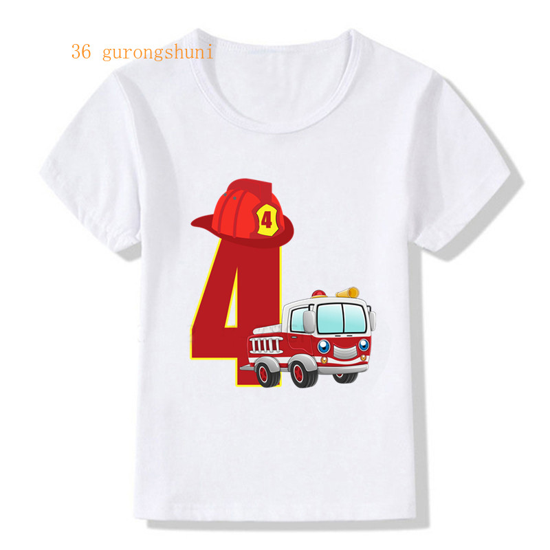 2021 Παιδικά Ρούχα Cool Fireighter Car Numbers 2 3 4 5 T-Shirt Παιδικά Αγόρια Χρόνια Πολλά Μπλουζάκι Λευκό Tshirt Baby Girls Tops