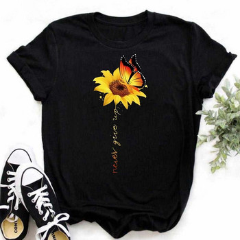 Maycaur New Sunflower with DragonflyWomen Tshirt Harajuku κοντομάνικο μαύρο μπλουζάκι Cartoon Casual Woman Tops Tees Ρούχα