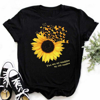 Maycaur New Sunflower with DragonflyWomen Tshirt Harajuku κοντομάνικο μαύρο μπλουζάκι Cartoon Casual Woman Tops Tees Ρούχα