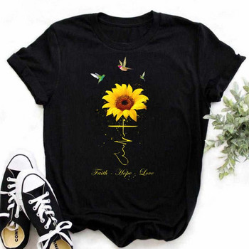 Maycaur New Sunflower with DragonflyWomen Tshirt Harajuku κοντομάνικο μαύρο μπλουζάκι Cartoon Casual Woman Tops Tees Ρούχα