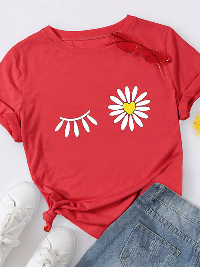 Százszorszép virágmintás női póló rövid ujjú, nyakú, bő női póló női póló felsők Camisetas Mujer