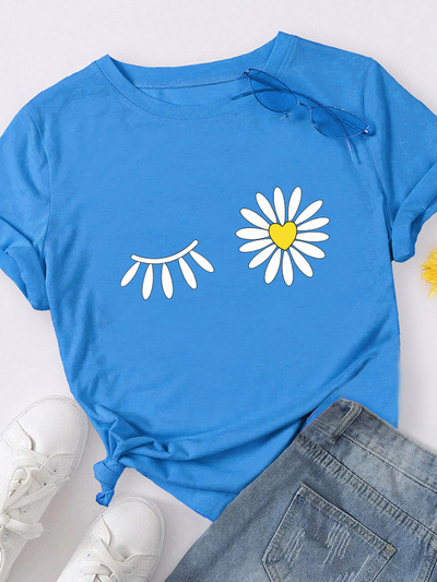 Százszorszép virágmintás női póló rövid ujjú, nyakú, bő női póló női póló felsők Camisetas Mujer