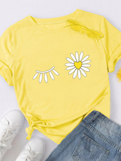 Százszorszép virágmintás női póló rövid ujjú, nyakú, bő női póló női póló felsők Camisetas Mujer