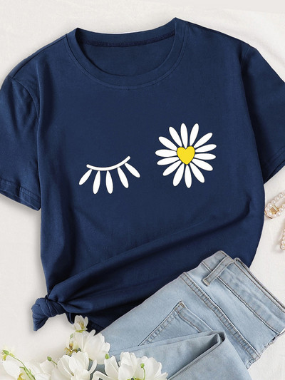 Százszorszép virágmintás női póló rövid ujjú, nyakú, bő női póló női póló felsők Camisetas Mujer