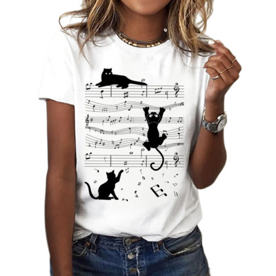 Új kerek nyakú női nyári Kawaii négylevelű fű mintás póló Elegáns ing rövid ujjú utcai divat alkalmi póló