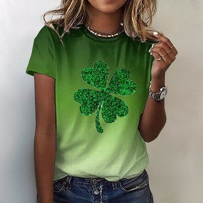 Új kerek nyakú női nyári Kawaii négylevelű fű mintás póló Elegáns ing rövid ujjú utcai divat alkalmi póló