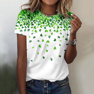 Új kerek nyakú női nyári Kawaii négylevelű fű mintás póló Elegáns ing rövid ujjú utcai divat alkalmi póló