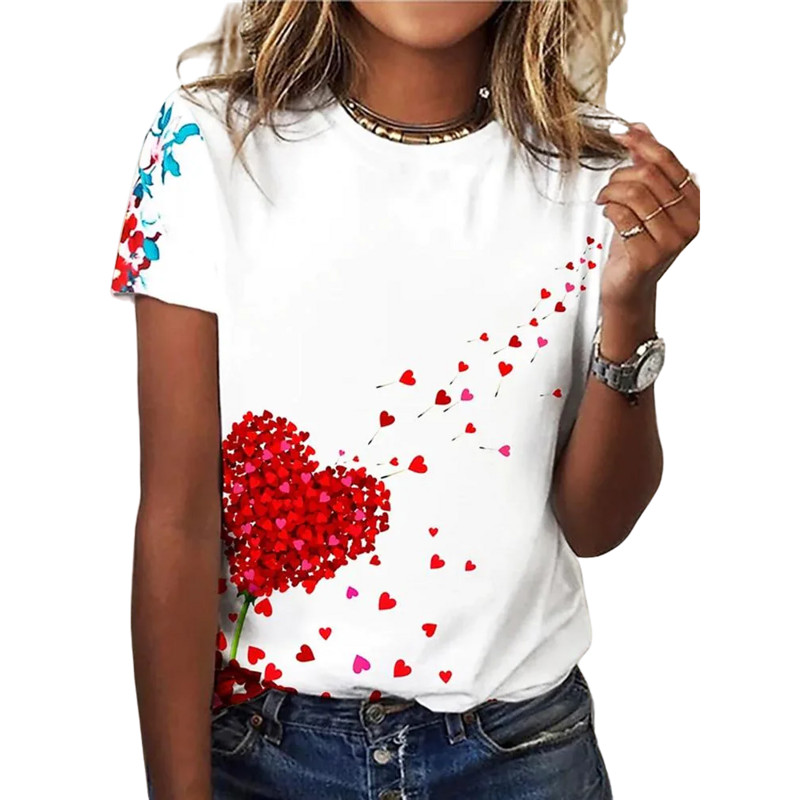 Tricou nou pentru femei cu gât rotund de vară Kawaii cu patru frunze cu model de iarbă Cămașă elegantă cu mânecă scurtă Tricou casual la modă de stradă