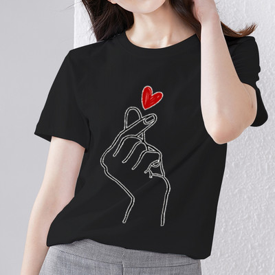 Naiste rõivad Must T-särk Love Pattern Series Naiste T-särk Klassikaline ümarkaelus Otsemüük Naistele lühikeste varrukatega
