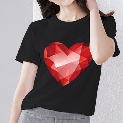 Naiste rõivad Must T-särk Love Pattern Series Naiste T-särk Klassikaline ümarkaelus Otsemüük Naistele lühikeste varrukatega