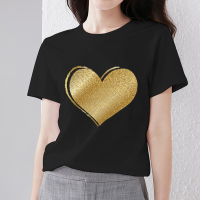 Naiste rõivad Must T-särk Love Pattern Series Naiste T-särk Klassikaline ümarkaelus Otsemüük Naistele lühikeste varrukatega
