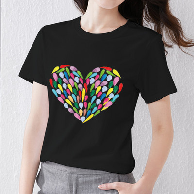 Naiste rõivad Must T-särk Love Pattern Series Naiste T-särk Klassikaline ümarkaelus Otsemüük Naistele lühikeste varrukatega