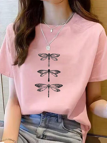 Dragonfly Lovely Trend Χαριτωμένα ρούχα γραφικό μπλουζάκι Μπλουζάκι μπλουζάκι κορυφαίας μόδας Καλοκαιρινή στάμπα με λαιμόκοψη κοντό μανίκι Γυναικεία ρούχα