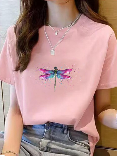 Dragonfly Lovely Trend Aranyos Ruházat Grafikus póló póló Top divat Nyári O-nyak nyomtatással Rövid ujjú póló Női ruhák