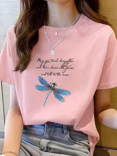 Dragonfly Lovely Trend Aranyos Ruházat Grafikus póló póló Top divat Nyári O-nyak nyomtatással Rövid ujjú póló Női ruhák