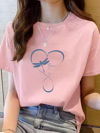 Dragonfly Lovely Trend Aranyos Ruházat Grafikus póló póló Top divat Nyári O-nyak nyomtatással Rövid ujjú póló Női ruhák