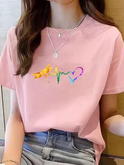 Dragonfly Lovely Trend Aranyos Ruházat Grafikus póló póló Top divat Nyári O-nyak nyomtatással Rövid ujjú póló Női ruhák