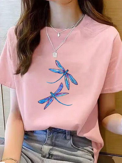 Dragonfly Lovely Trend Aranyos Ruházat Grafikus póló póló Top divat Nyári O-nyak nyomtatással Rövid ujjú póló Női ruhák