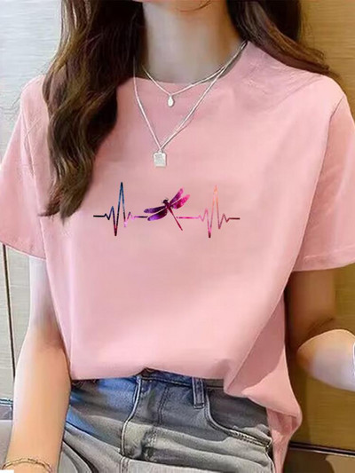 Dragonfly Lovely Trend Aranyos Ruházat Grafikus póló póló Top divat Nyári O-nyak nyomtatással Rövid ujjú póló Női ruhák