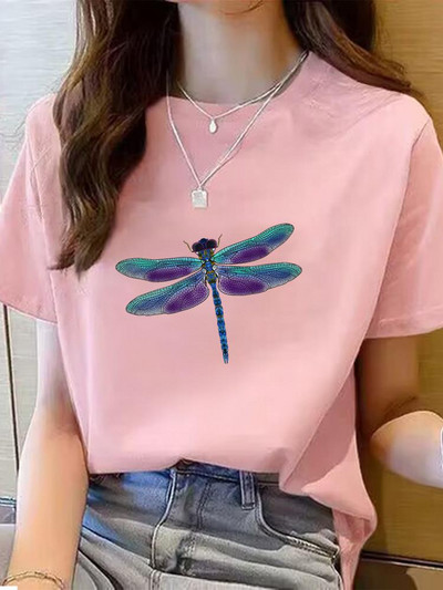 Dragonfly Lovely Trend Aranyos Ruházat Grafikus póló póló Top divat Nyári O-nyak nyomtatással Rövid ujjú póló Női ruhák